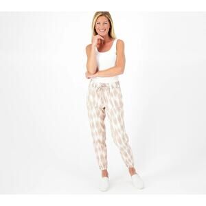 Zuda Women's Stretch Linen Jogger Pants Beige Print Size Medium NWOT